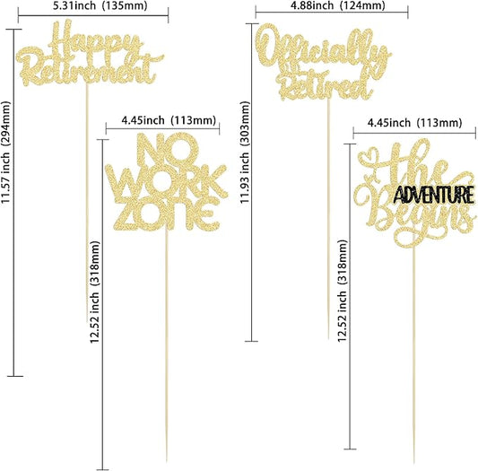 Ephlyn 16Pcs Happy Retirement Centerpiece Sticks Officially Retired Table Flower Centerpieces Sticks No Work Zone Floral Decorations for Farewell Birthday Party Centerpieces Supplies Gold