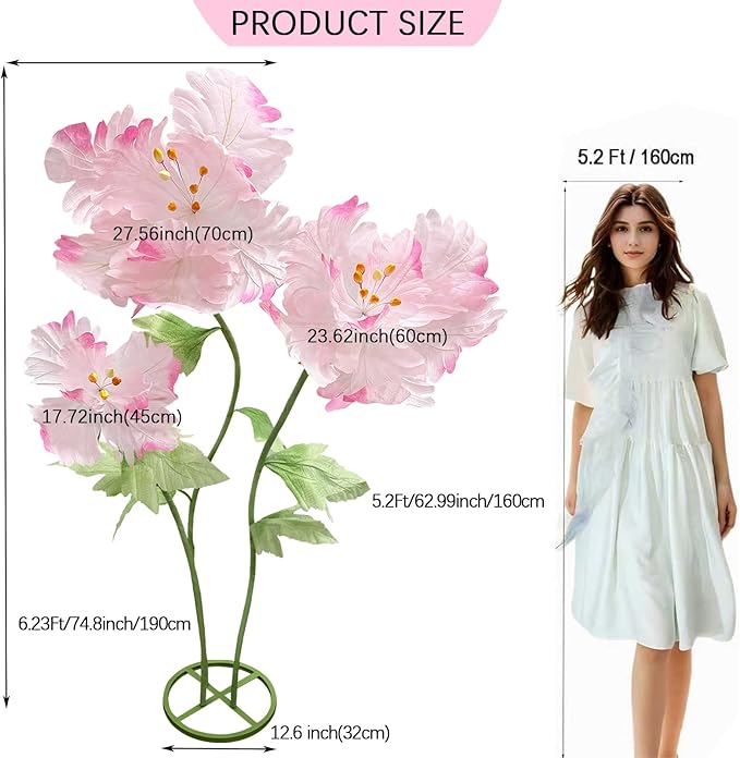 Giant Paper Flowers for Decoration, Elegant Huge Artificial Flower Big Decorative Handcrafted Wedding Banquet Background Party Baby Shower Photography Props Shop Window Display Home Decor, Light Pink