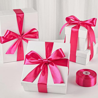 1-1/2 Inch Wide Rose Red Satin Ribbon, 50 Yards Solid Polyester Fabric Ribbon for Roses Making, Gift Wrapping, Christmas, Wedding Decorations, Crafts, Bows