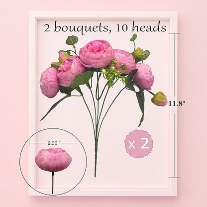 Artificial Peony Flowers, 2Pcs Silk Peonies Fake Peony Bouquets for Home Wedding Office Party Decor (Pink)