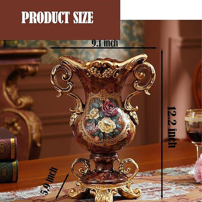Artificial Vintage Decor Vase -European Golden Resin Vase Vintage Vases for Artificial Flowers Dining Room Table Decor Wedding Party