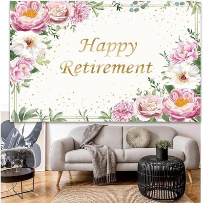 Happy Retirement Backdrop for Women Pink Rose Gold Dots Retirement Party Banner White Floral Greenery Leaves Decoration Lady's Retirement Party Decor Congrats Retire Photo Booth Props(8x6ft)