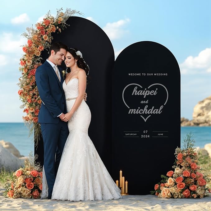 Black Arch Backdrop Covers - 7.2FT, 6FT Spandex Fitted Wedding Arch Stand Covers Double-Sided Arch Covers Stretchy Backdrop for Christmas Party, Wedding, Birthday, Baby Shower Decorations