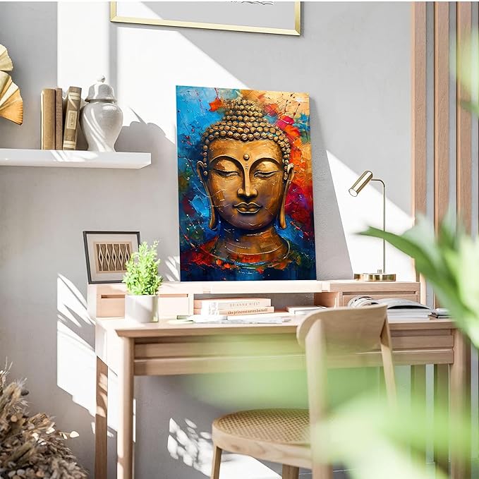 Golden Serenity Buddha Vintage Painting Wall Art Spirituality and Modern Art Wall Decor Adds Brilliance to Vibrant Home Decor 28x40in Frameless