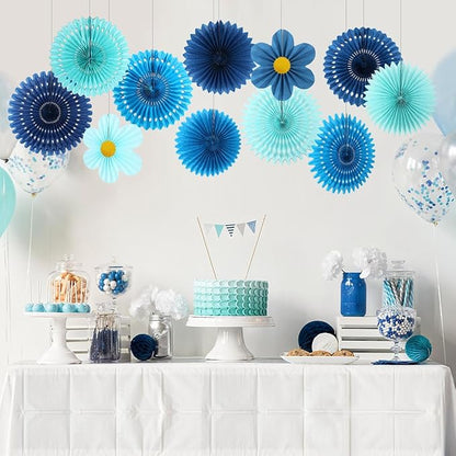 zilue Paper Fans Party Decorations Paper Flowers Decorations for Wall Classroom Floral Backdrop Baby Shower Birthday Party Flower Wall Decor Pack of 11 Blue