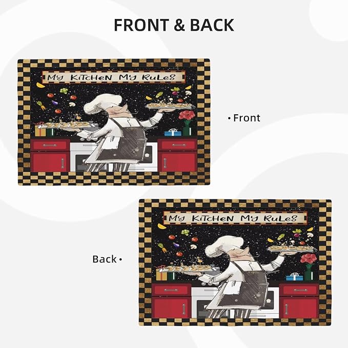 Fat Chef Kitchen Linen Placemats Set of 6 Funny Cooking Theme Placemats for Indoor Outdoor Party Home Desktop Dining Room Decor 12x18 Inch