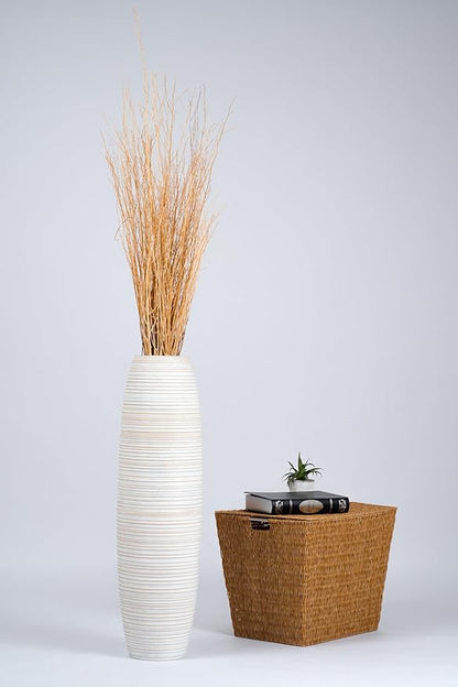 Leewadee Large White Home Decor Floor Vase - Wooden 34 inch Tall Farmhouse Decor Flower Holder for Fake Plant and Pampas Grass