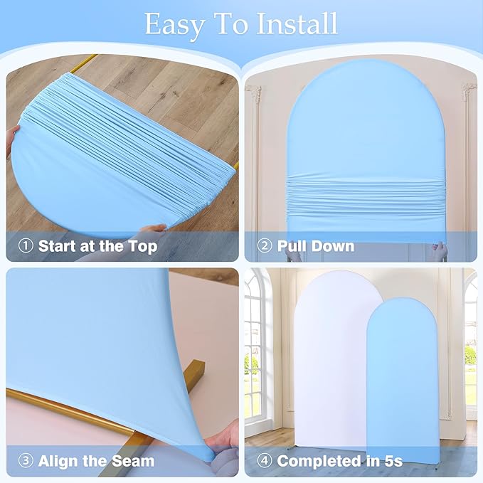 White Blue Arch Backdrop Cover Set of 2-7.2ft 6ft Dual Color Wedding Arch Cover-Wrinkle Free Stretchy Spandex Fitted Chiara Arch Stand Cover for Birthday Party Baby Shower Photo Photography