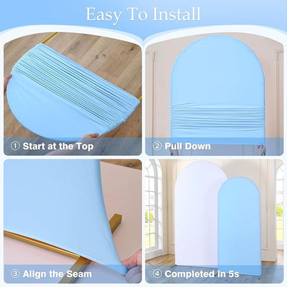 White Blue Arch Backdrop Cover Set of 2-7.2ft 6ft Dual Color Wedding Arch Cover-Wrinkle Free Stretchy Spandex Fitted Chiara Arch Stand Cover for Birthday Party Baby Shower Photo Photography