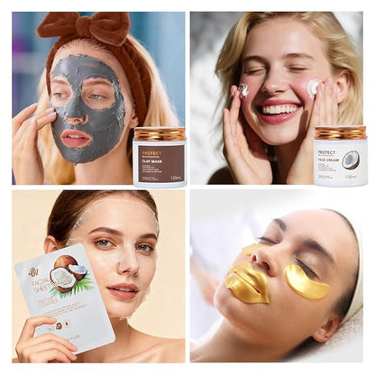 Christmas Gifts for Women, Coconut 32 Pcs Facial Skin Care Kit, Home Spa & Self-Care Gifts, Bath and Body Gifts, Lip Oil, Face Sheet Mask, Serum, Birthday, Valentines, Mother Day, All Occasion Present