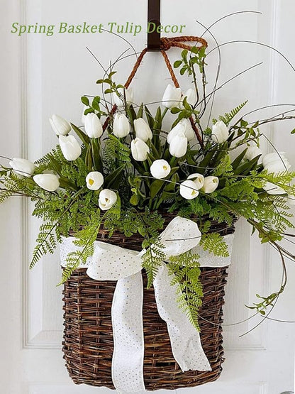 Beferr White Tulips Artificial Flowers 18Pcs Faux Silk Tulip Real Touch Tulip Fake Flowers Bouquets Arrangements for Mother's Day Easter Spring Flowers Gifts Home Table Decor