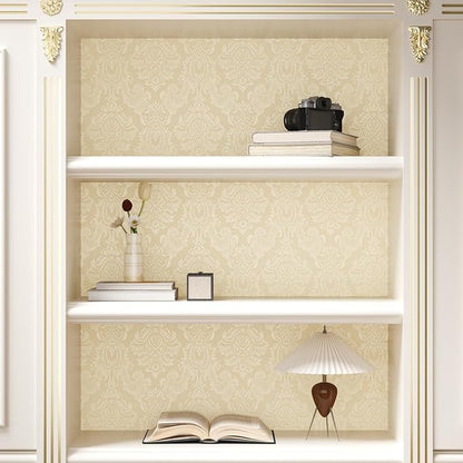 Beige Floral Peel and Stick Wallpaper Textured Vintage Damask Floral Wallpaper 15.7"x118" Self Adhesive Removable Beige Contact Paper for Cabinets Waterproof Vinyl Roll for Bedroom Bathroom