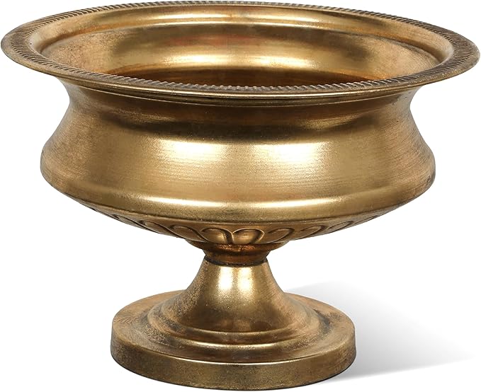 WORTH 8" H. Gold Color Urn Vase for Centerpieces, 11.8" Dia. Classic Metal Trumpet Small Flower Pot for Table, Bowl Vase for Wedding Party Event Home Decor