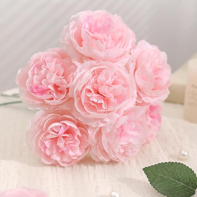 12 PCS Artificial Silk Pink Peony Flowers with Stems - 8 Inch Fake Peony Bouquet for Wedding, Home Decor, Office Table, Festival Gifts
