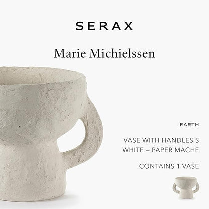 Serax Decorative Vase with Handles | Earth interior accessories by Marie Michielssen | White Paper Mache Home Decor Living Room on Coffee Table | Kitchen Decorations | Entryway Table Decor Shelf Pot S