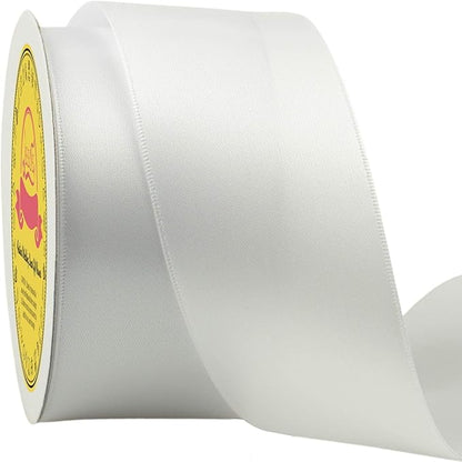 Double Face Satin Ribbon 2 inch X 25 Yards Polyester White Ribbon for Gift Wrapping Very Suitable for Weddings Party Hair Bow Invitation Decorations and More