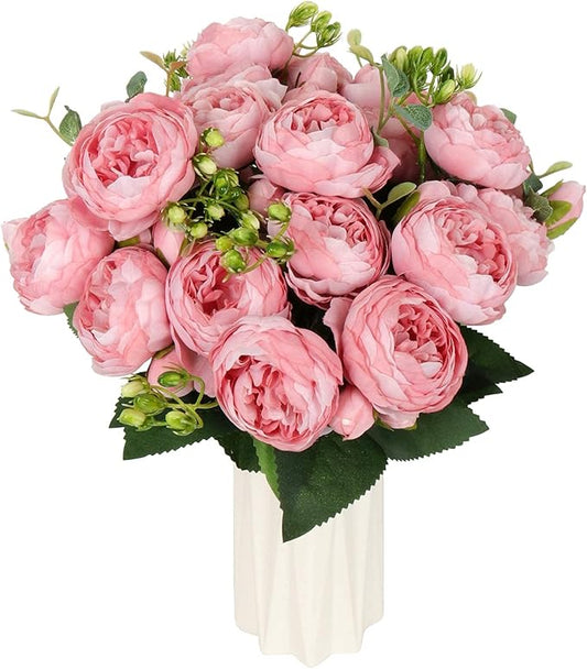 DEEMEI Artificial Peony Flower Silk Peonies Bouquet 4 Bundles Fake Flowers Bulk for Home Wedding Party Decor (Pink)