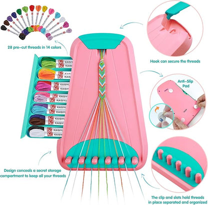 Arts and Crafts for Kids Ages 8-12,Friendship Bracelet Making Kit for Girl,Kids Jewelry Making Kit with 28 Pre-Cut Threads,Christmas Birthday Gifts for Ages 6 7 8 9 10 11 12 Year Old Pink/Cyan