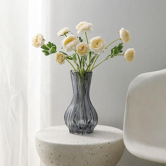 8" Decorative Modern Flower Vase with Twine Rope for Floral Arrangements, Wide Mouth Large Clear Glass Vase for Bouquet(Transparent) (Grey, 01)