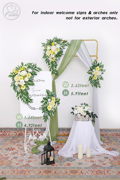 Pack of 2 Wedding Arch Decorations Artificial Hanging Flowers Floral Swag for Wedding Welcome Sign Backdrop Balloon Arch Home Party Bridal Ceremony Reusable(Yellow)