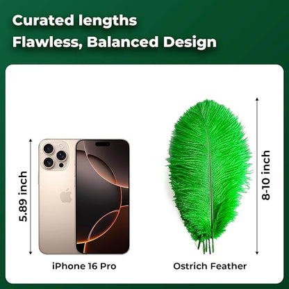 Piokio 20 pcs Natural Green Ostrich Feathers 8-10 inch(20-25 cm) Bulk for DIY Handmade Artwork and DIY Clothes, Feather Pens, Dream Catcher, Table Decoration