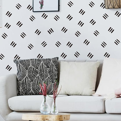 12x36 Inch Three Line Set - Boho Geometrical Shape Themed DIY Boho Wall Decal Mural Set - 80 Pcs Stickers for Wall, Kitchen, Nursery, Office Decor - Each Sticker 1.8x1.7 Inch (Boho Line Black)