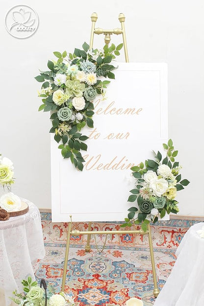 Pack of 2 Wedding Arch, Artificial Flowers, Wedding Decor，Flower Garland Be Suited to Banquet, Party, Reception Entrance Welcome Sign and Background Decoration (White Green)