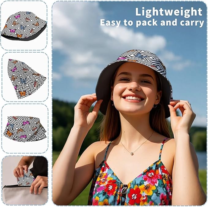 Bucket Hat for Women Men Unisex Sun Cap Packable Outdoor Fisherman Hat Headwear,Reversible Double-Side-Wear