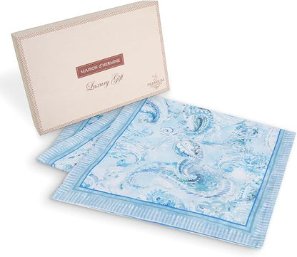 Maison d' Hermine Table Runners 100% Combed Cotton 14.50 Inch x 72 Inch Premium Tablerunner, Decorative Table Runner, Buffet Parties & Camping, Paisley Blues (Double Layer)