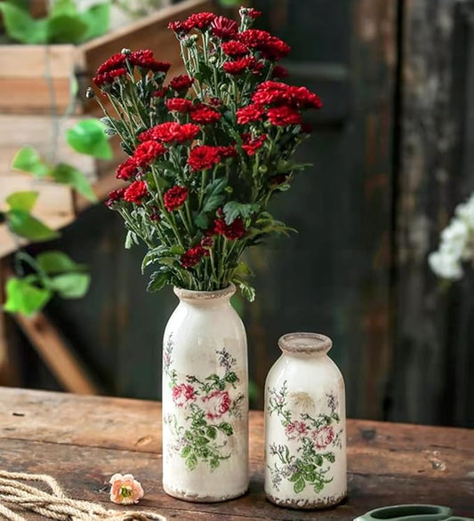 Ceramic Rustic Farmhouse Vase, Distressed Flower Vase for Home Decor, Ideal Shelf Decor, Boho Vase for Living Room Bedroom Kitchen Office Decor Centerpiece Table Decorations (6 inches)