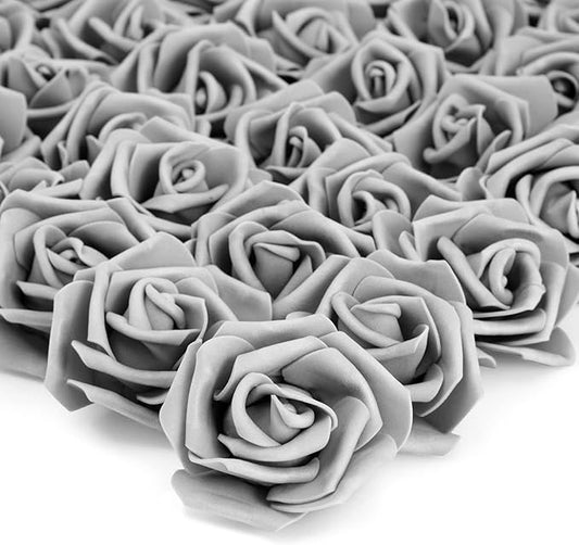 Bright Creations Artificial Flowers Foam Roses - 100-Pack, 3-Inch Grey Polyethylene Flower Heads - Bulk Grey Stemless Roses for DIY Crafts & Centerpieces