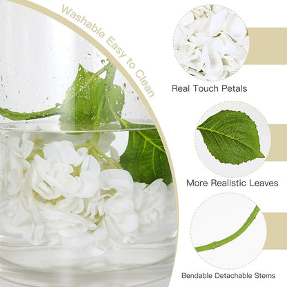 3Pcs Hydrangea Artificial Flowers, 22.44" Real Touch Latex Faux Hydrangea with Long Stems & Leaves for Home Office Decor or Wedding, Party, Centerpieces, Floral Arrangements (White)