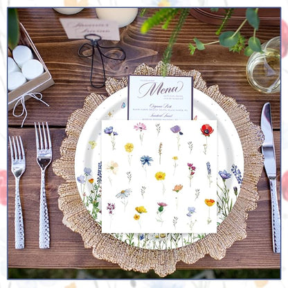 T-Antrix 40 Pcs Wildflower Plates And Napkins Party Supplies, Disposable Floral Wildflower Tableware Set for Spring Summer Picnic Wedding Birthday Tea Party Decoration Baby Shower Serves 20