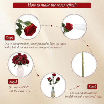 Hotop 20 Pcs Artificial Rose Flowers with Long Stem,Real Touch Silk Realistic Plastic Bouquet Roses Bulk for Home Decor Bridal Wedding Party Table Centerpieces Decorations(Wine Red)
