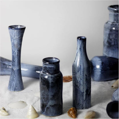 RoRo Handmade 10-Inch Reactive Blue Hourglass Ceramic Vase