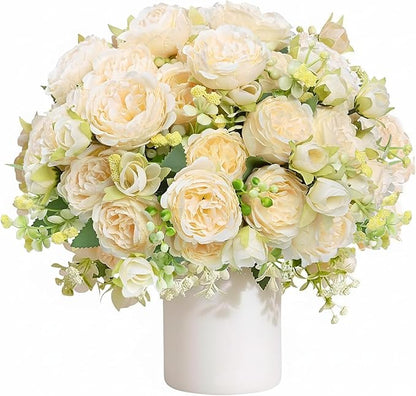 Peonies Artificial Flowers 12 Bundles Pink Flowers Bouquet, Lifelike Silk Fake Peonies with Stems for Home Table Centerpieces, Wedding, Party & DIY Bridal Floral Arrangements (Champagne)