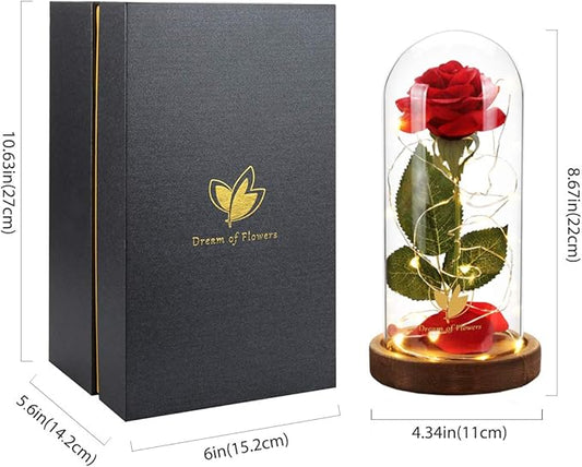 Christmas Beauty and The Beast Rose Gifts for Women, Birthday Gifts for Her, Red Rose Gifts for Mom Wife Grandma, Eternal Rose in Glass Dome with LED Lights, Women's Gift