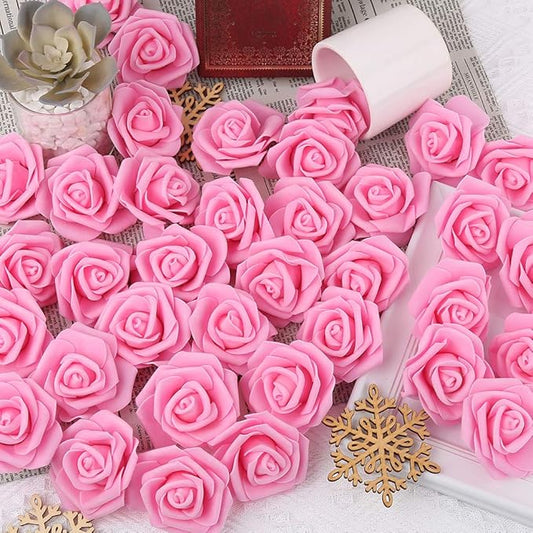 200pcs Pink Artificial Foam Rose Flower Head, 3-Inch Fake Flower Heads Stemless Flowers for DIY Crafts,Wedding Bouquets Centerpieces Arrangements Party Baby Shower Home Decor (Pink)