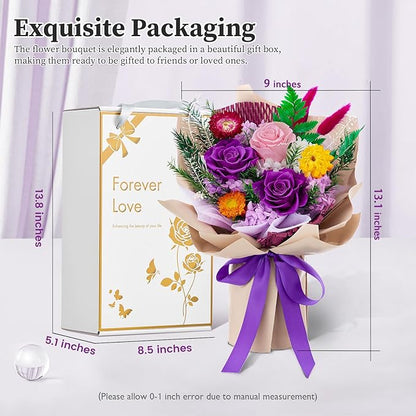 Forever Flowers Gifts for Her, Preserved Flowers Bouquet Birthday Gifts for Women, Preserved Roses for Grandma Wife Anniversary Valentine's Day Mother's Day (Purple Paper)