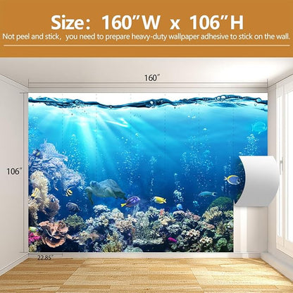 Kids Ocean Wallpaper Underwater Creatures Coral Reef Wall Mural for Children's Room Nursery（Not Peel and Stick）