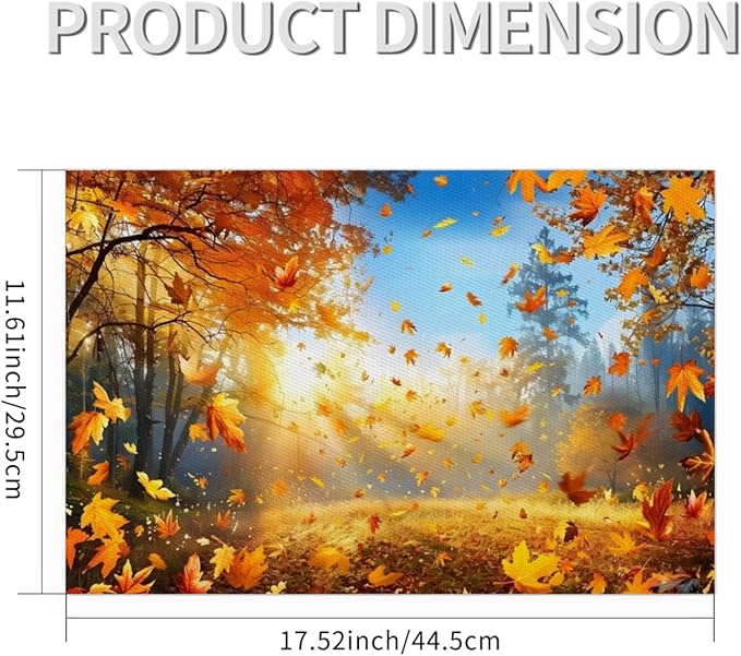 Forest Tree Fall Leaf Placemats Set of 6 PVC Vinyl Non Slip Table Mats Heat Resistant Place Mats Washable Wipeable Dining Table Mat for Kitchen Decor Party Indoor Outdoor Decorative Gift
