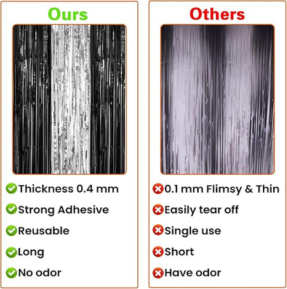 2 Pack 3.2 x 8.2 ft Black and Silver Foil Fringe Curtains Party Decorations, Sparkle Tinsel Curtain Photo Backdrop for Birthday Wedding Graduation Stream