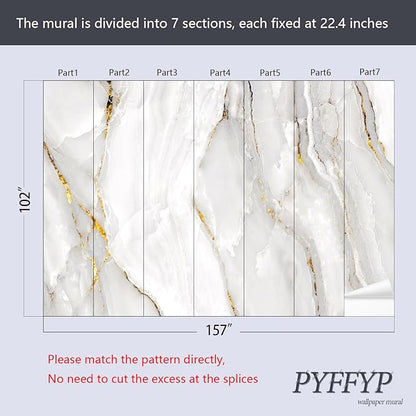 PYFFYP- Gold with White Marble Wallpaper Wall murals for Bathroom(Not Peel and Stick)