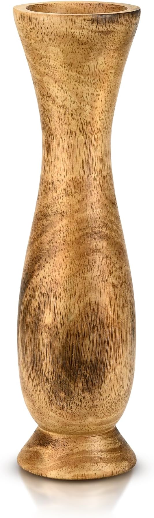 AeraVida 12-Inch Tall Curvy Bottle Mango Wood Vase | Handmade Natural Brown Wooden Flower Vase for Tabletop, Shelf, or Entryway | Rustic Farmhouse Decor Accent