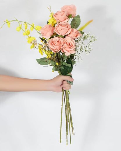DuHouse 10pcs Silk Roses Artificial Flowers Fake Rose for Arrangement Wedding Party Home Decoration (Light Coral)