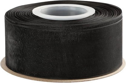 1-1/2 Inch Black Shimmer Sheer Organza Ribbon Sheer Chiffon Ribbon 50 Yards-Roll Multiple Colors Available for Gift Wrapping Wedding Events Christmas Décor