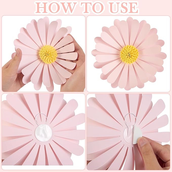 Paper Flowers Decorations for Wall Giant Daisy Flowers Bulletin Board Decoration 3D Floral Tissue Paper Flowers Hanging for Classroom Wedding Baby Shower Tea Party Backdrop (Pink, White