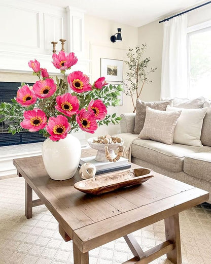 28.3" Pink Artificial Flowers Poppy Flowers 3Pcs Silk Fake Poppy Flowers Real Touch Faux Poppies Spring Flower Long Stem Arrangement with 4 Heads for Party Centerpiece Bouquet Table Home Decoration