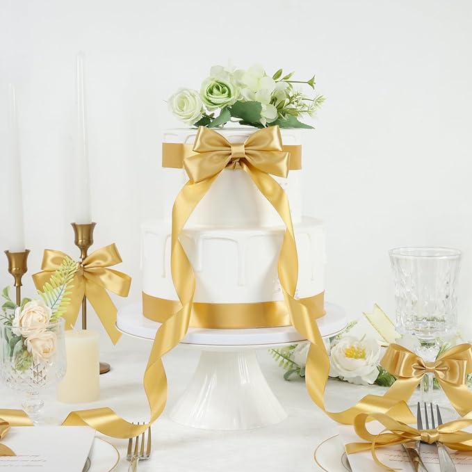 Champagne Gold Ribbon 1 Inch 60 Yards, Gold Satin Ribbon for Flower Bouquet, Graduation Lei, Crafts, Gift Wrapping, Baby Shower, Christmas and Wedding