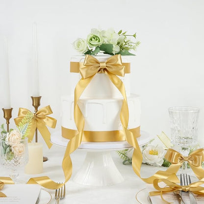 Champagne Gold Ribbon 1 Inch 60 Yards, Gold Satin Ribbon for Flower Bouquet, Graduation Lei, Crafts, Gift Wrapping, Baby Shower, Christmas and Wedding
